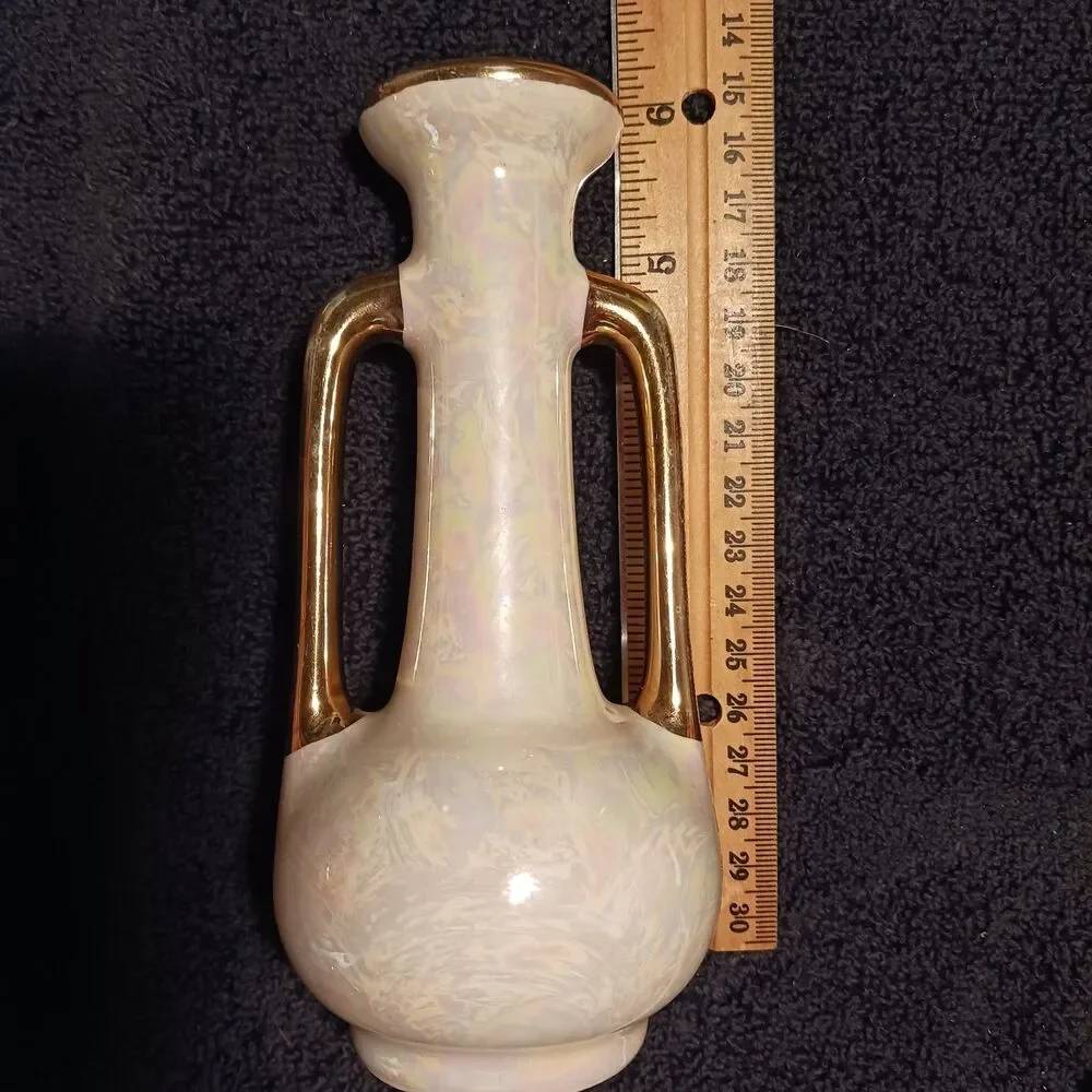 Vintage 22K Gold Handled Lustreware Bud Vase By Pioneer Pottery 100 on bottom